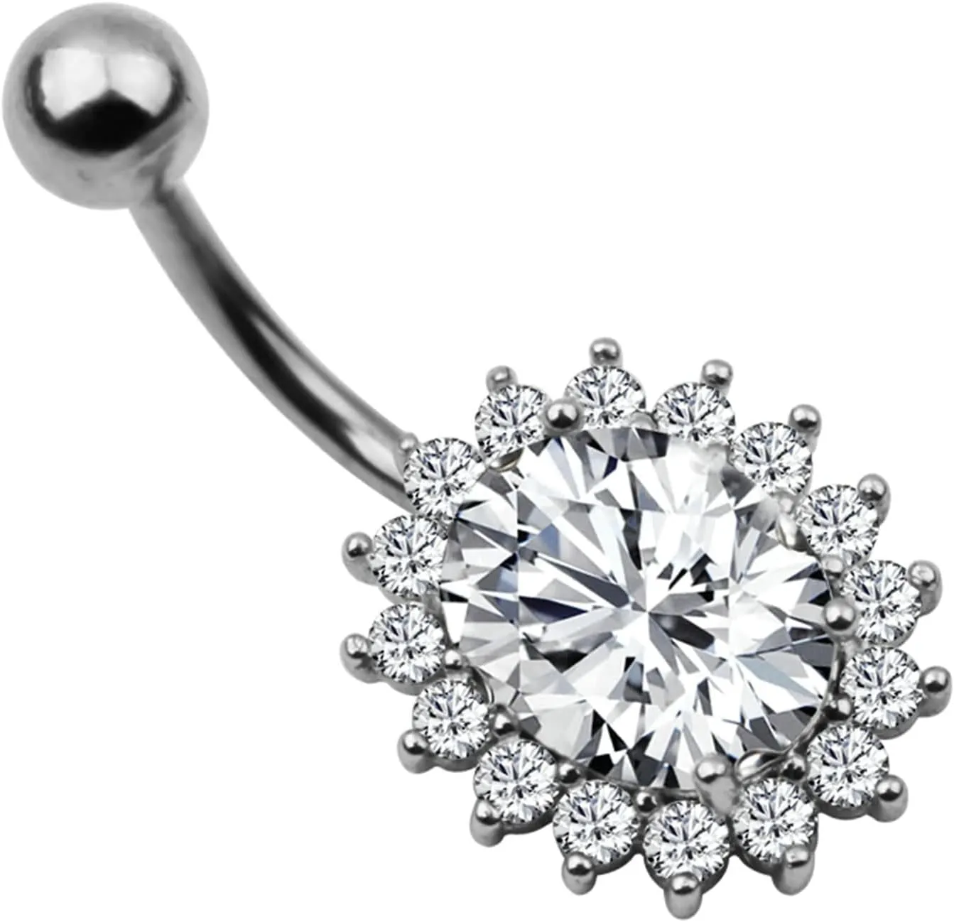 Dangle Belly Button Rings Stainless Steel, 2pcs Navel Rings Women Cubic Zirconia Studs 14G Belly Button Rings Flower