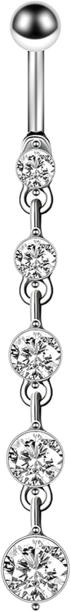 Dangle Navel Ring Stainless Steel, CZ Short Navel Rings for Women Round Silver Belly Rings
