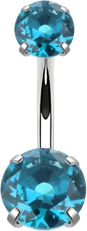 Dangle Navel Ring Stainless Steel, CZ Silver Navel Rings for Women Blue Navel Rings