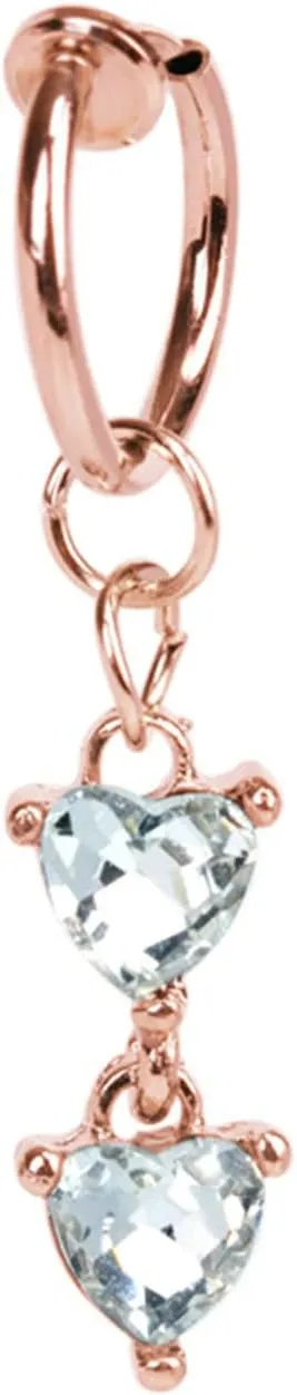 Dangle Navel Ring Stainless Steel, CZ Surgical Steel Navel Rings for Women Double Heart Rosegold Belly Rings