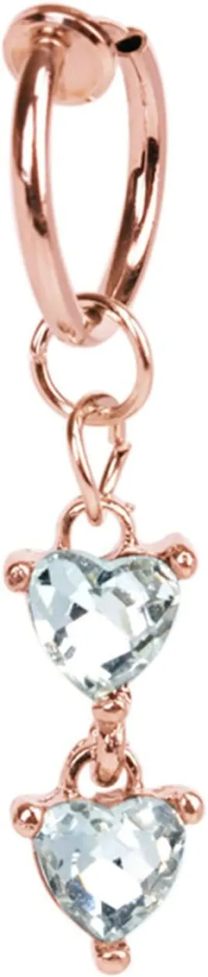 Dangle Navel Ring Stainless Steel, CZ Surgical Steel Navel Rings for Women Double Heart Rosegold Belly Rings