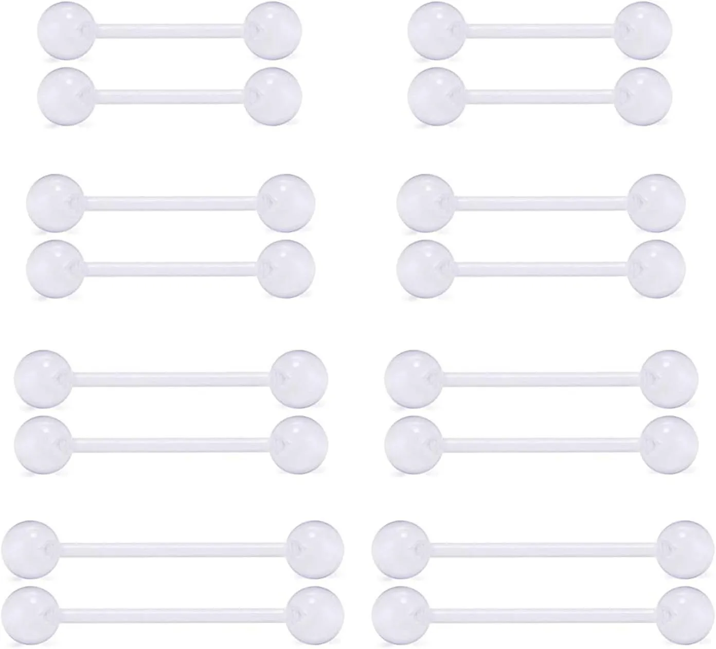 D.Bella 14G Clear Bioflex Flexible Acrylic Straight Tongue Rings Barbells Nipple Ring Retainer Piercing 12mm 14mm 16mm 19mm