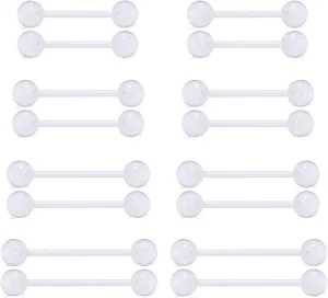 D.Bella 14G Clear Bioflex Flexible Acrylic Straight Tongue Rings Barbells Nipple Ring Retainer Piercing 12mm 14mm 16mm 19mm