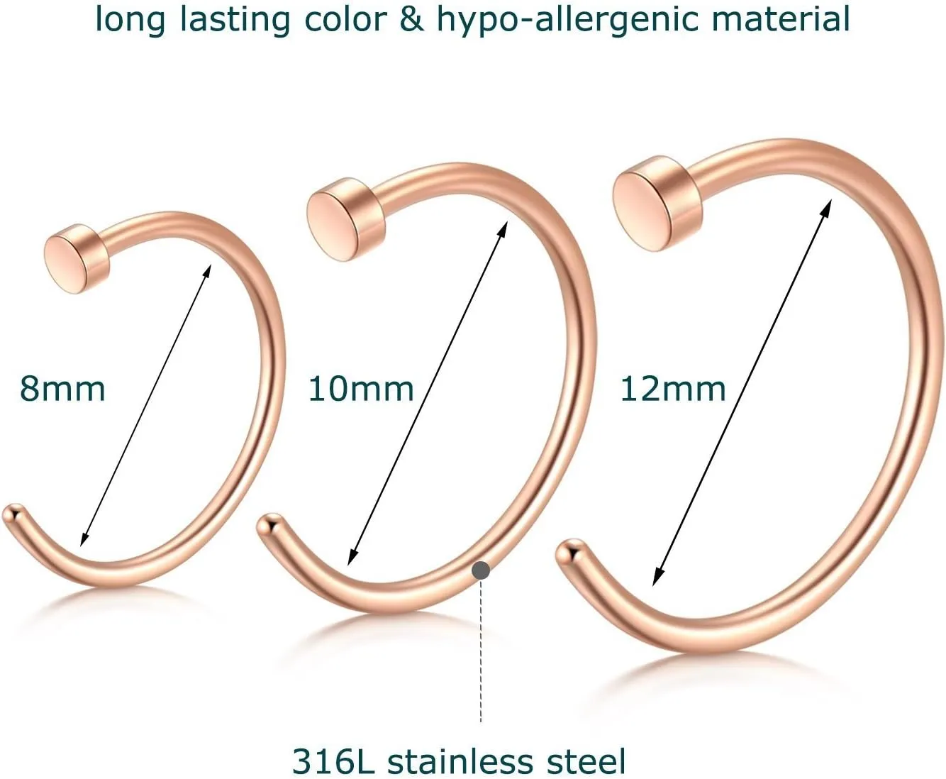 D.Bella 18G Nose Rings for Women Nose Rings Studs Stainless Steel L-Shaped Nose Studs Screw Nose Piercing Jewelry