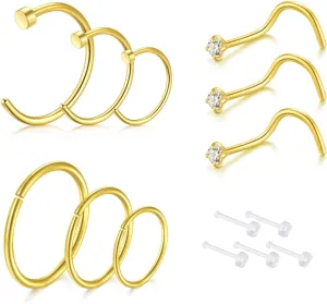 D.Bella 18G Nose Rings for Women Nose Rings Studs Stainless Steel L-Shaped Nose Studs Screw Nose Piercing Jewelry
