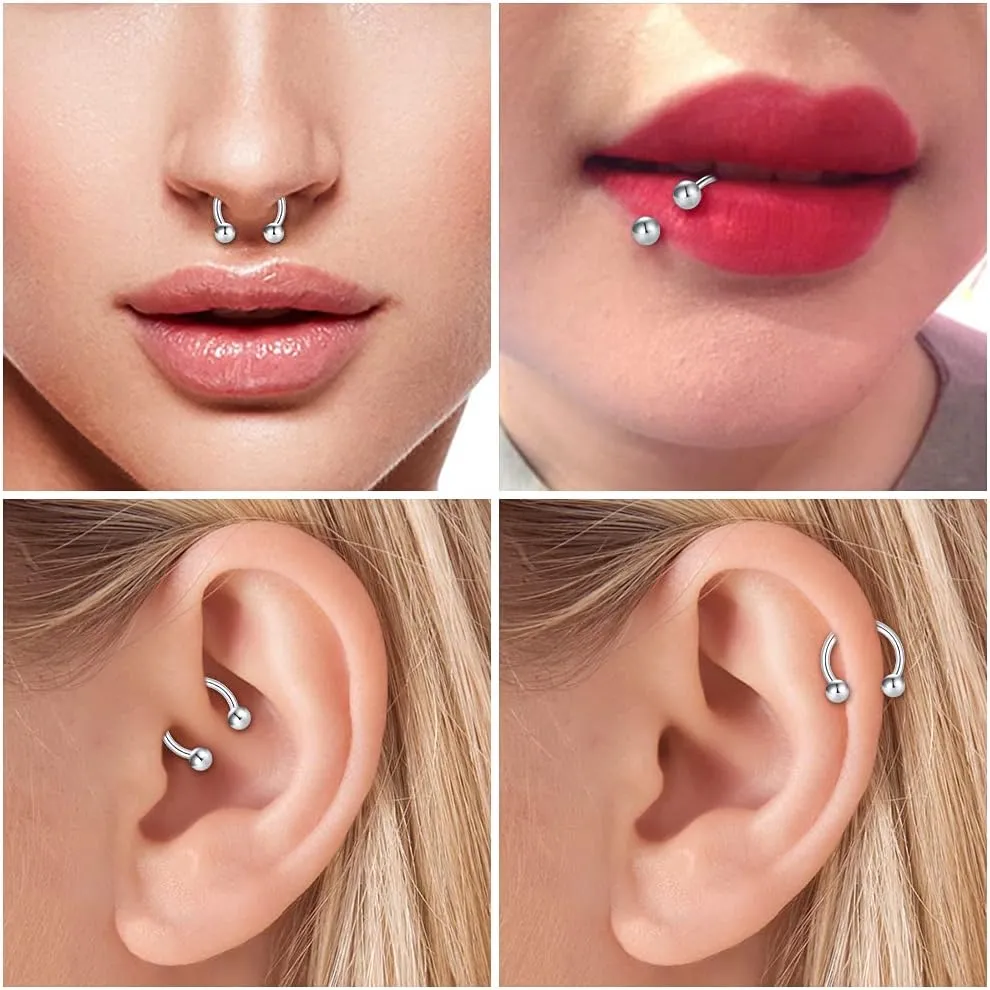 D.Bella 22G 20G 18G 16G 14G 12G 10G 8G 6G 4G 2G 0G 00G Surgical Steel Nose Septum Horseshoe Hoop Eyebrow Lip Navel Belly Nipple Piercing Ring Helix Tragus Daith Rook Captive Earrings Replacement Spikes