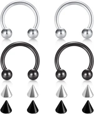 D.Bella 22G 20G 18G 16G 14G 12G 10G 8G 6G 4G 2G 0G 00G Surgical Steel Nose Septum Horseshoe Hoop Eyebrow Lip Navel Belly Nipple Piercing Ring Helix Tragus Daith Rook Captive Earrings Replacement Spikes