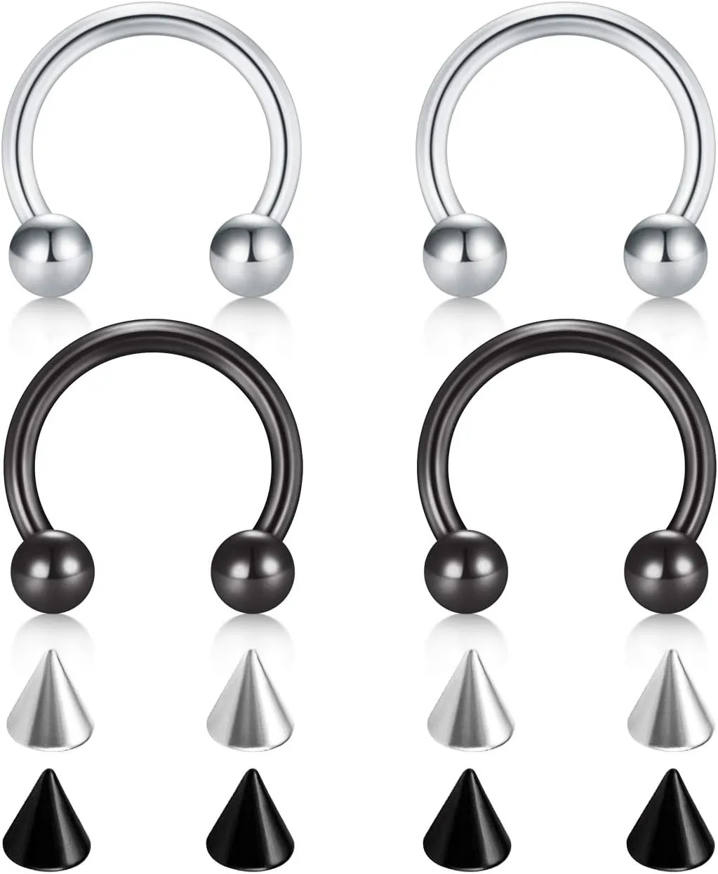 D.Bella 22G 20G 18G 16G 14G 12G 10G 8G 6G 4G 2G 0G 00G Surgical Steel Nose Septum Horseshoe Hoop Eyebrow Lip Navel Belly Nipple Piercing Ring Helix Tragus Daith Rook Captive Earrings Replacement Spikes