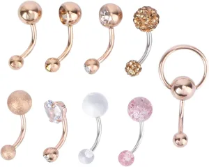 Didiseaon 9 Pcs Acrylic Rhinestone Zircon Navel Rings Belly Button Studs Piercing Jewelry Fashion Navel Ring Set for Street Snap Parties Dances