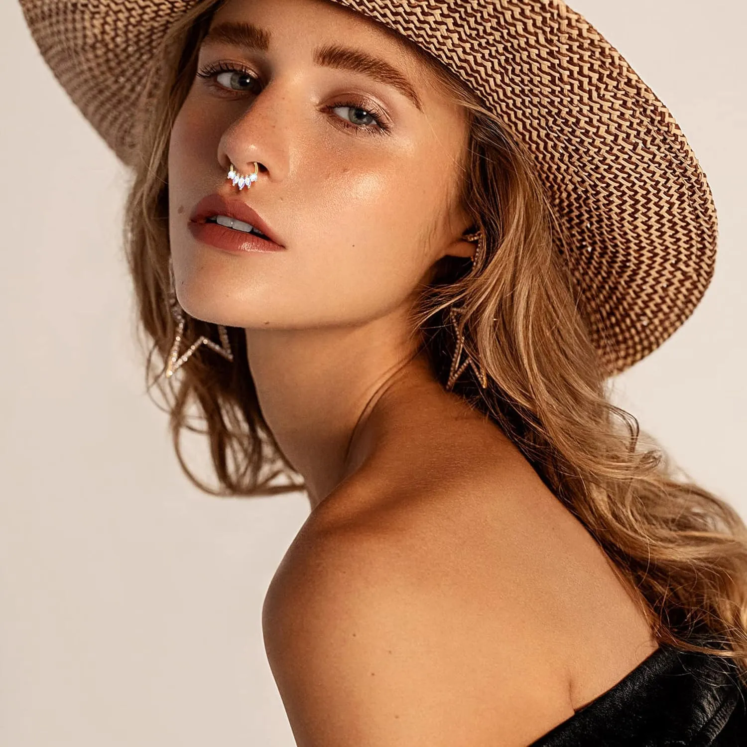 Dochais 16G G23 Titanium Septum Rings Hinged Septum Clicker Ring Nose Rings Septum Jewelry with CZ Daith Earrings Helix Earrings Cartilage Nose Rings Piercing for Women Men