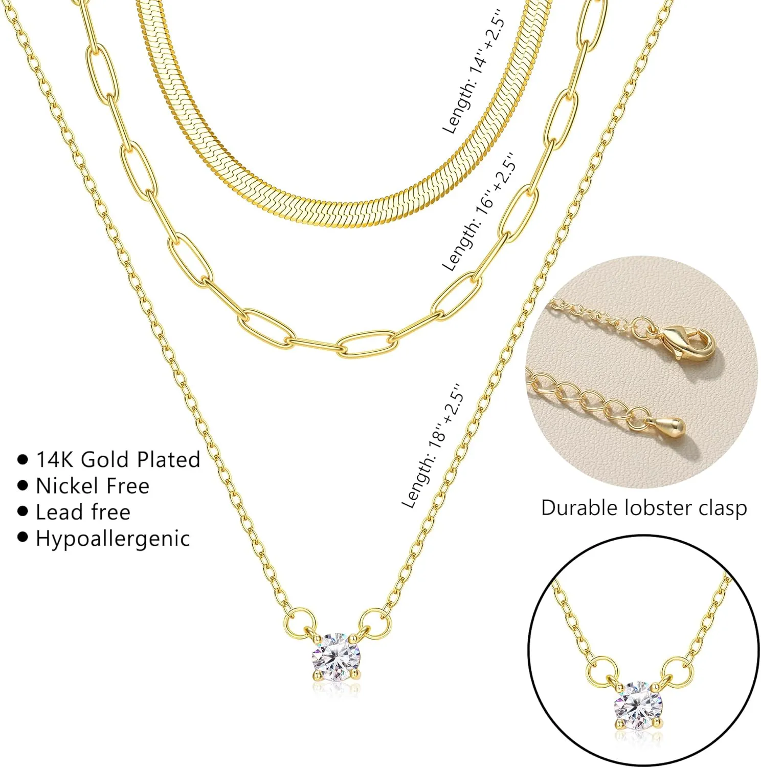 Dochais Layered Gold Chain Necklaces for Women Dainty Choker Charm Necklace Stack 14k Gold-Plated Non-Tarnish Statement Pendant Necklace Set