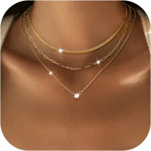 Dochais Layered Gold Chain Necklaces for Women Dainty Choker Charm Necklace Stack 14k Gold-Plated Non-Tarnish Statement Pendant Necklace Set