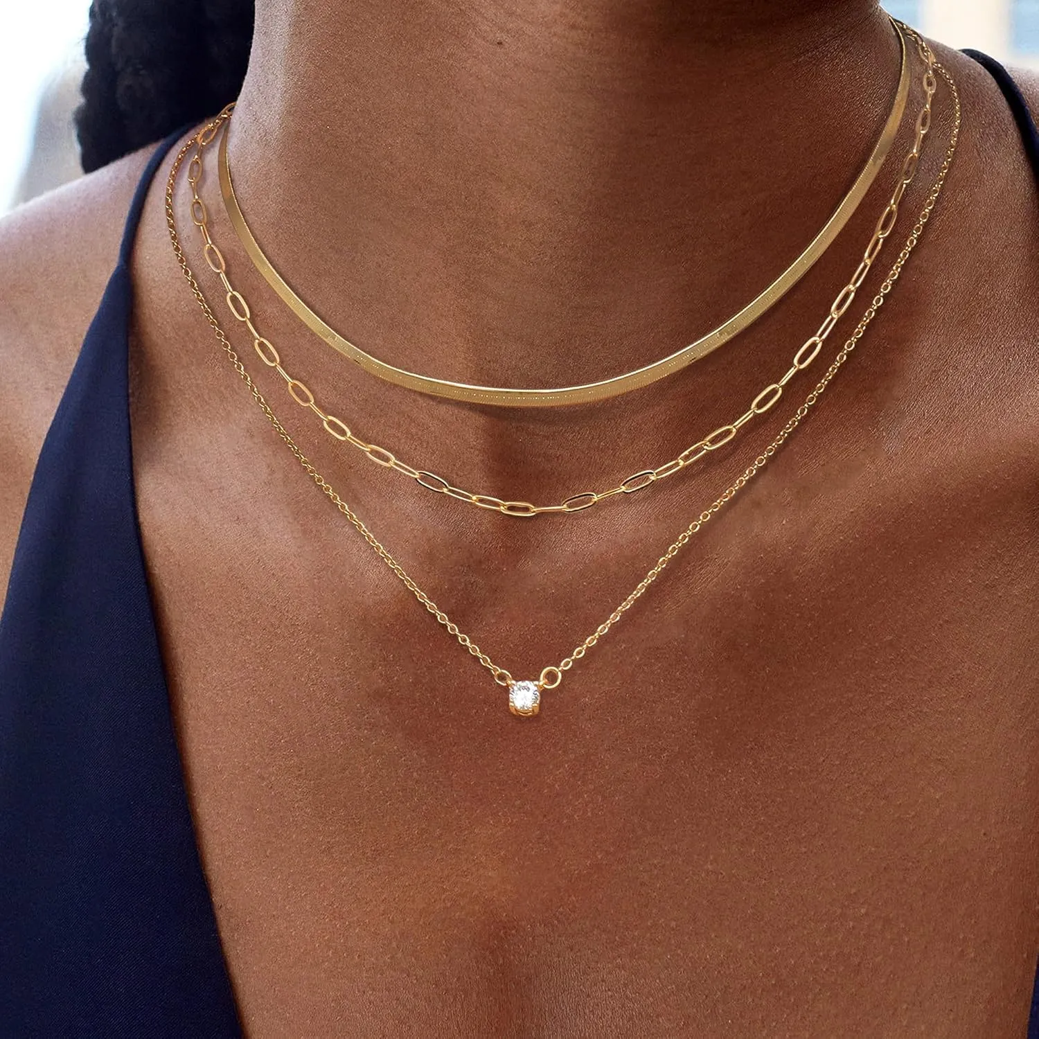 Dochais Layered Gold Chain Necklaces for Women Dainty Choker Charm Necklace Stack 14k Gold-Plated Non-Tarnish Statement Pendant Necklace Set