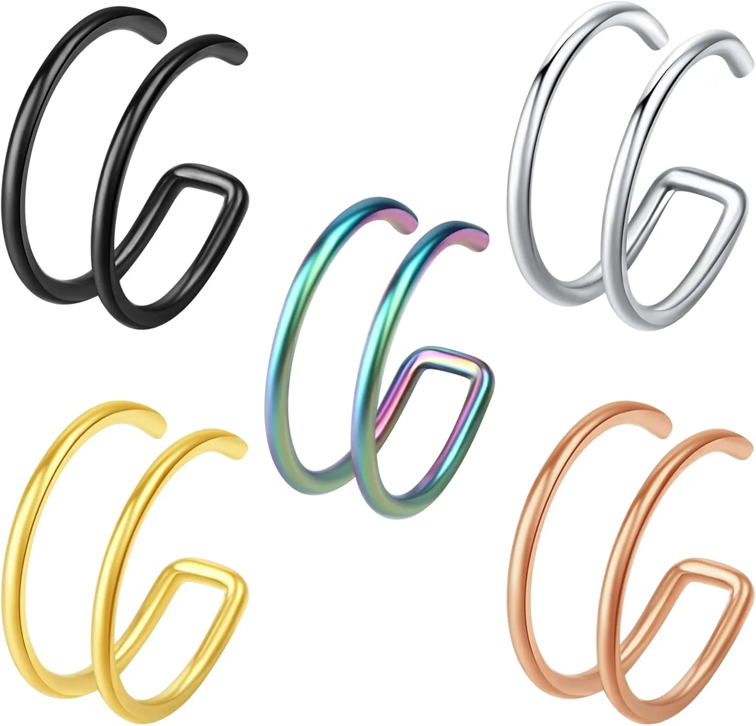 Double Hoop Nose Ring Nose Hoops Fake Nose Ring 18G 20G Lip Rings Cartilage Hoop Earring Faux Nose Rings for Women Men