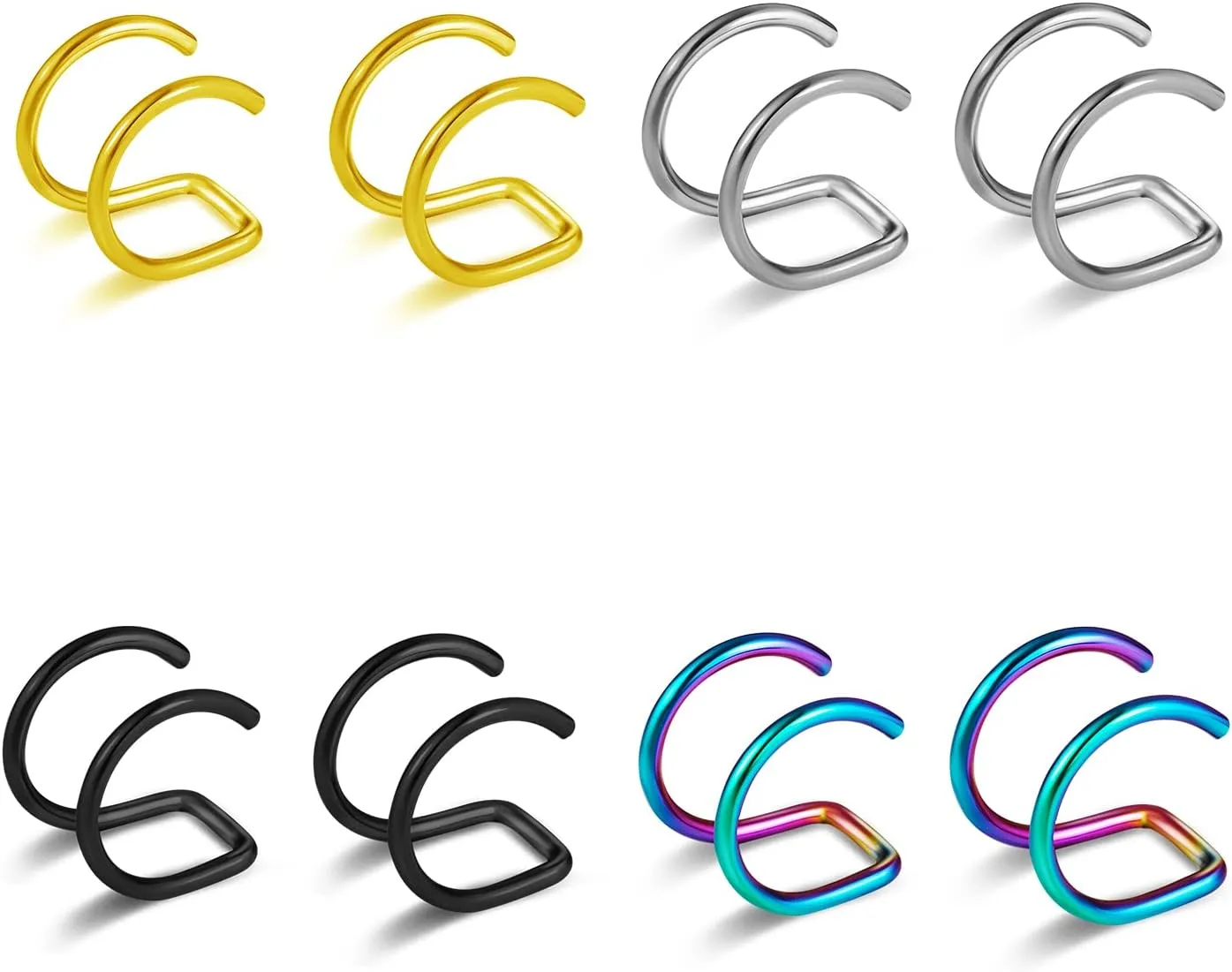 Double Nose Ring for Single Piercing Nose Hoops Nose Rings Studs for Women Hoop Nose Ring