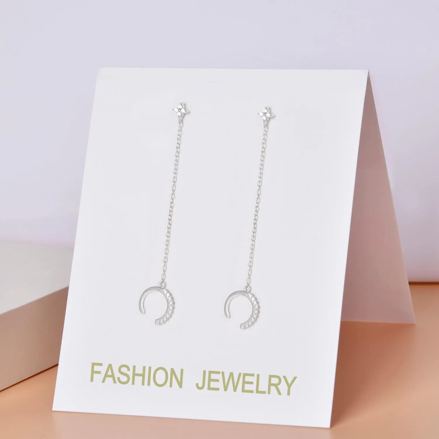Double Piercing Earrings Silver Gold Cz Cubic Zirconia Stone Chain Link Dangle Stud Earrings