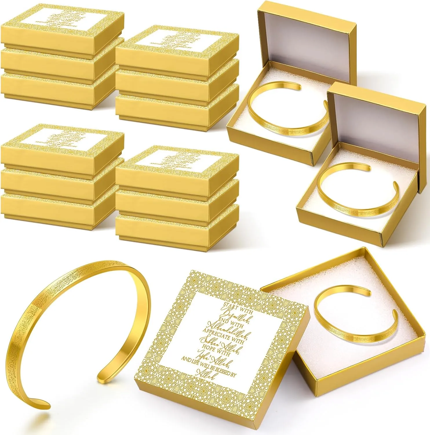 Eid Al Adha Ayatul Kursi Bracelets Bulk for Women Men Eid Mubarak Bracelets Gift Islamic Muslim Jewelry Allah Open Bangle Arabic Calligraphy Cuff Bangle with Box for Islam Party Favor