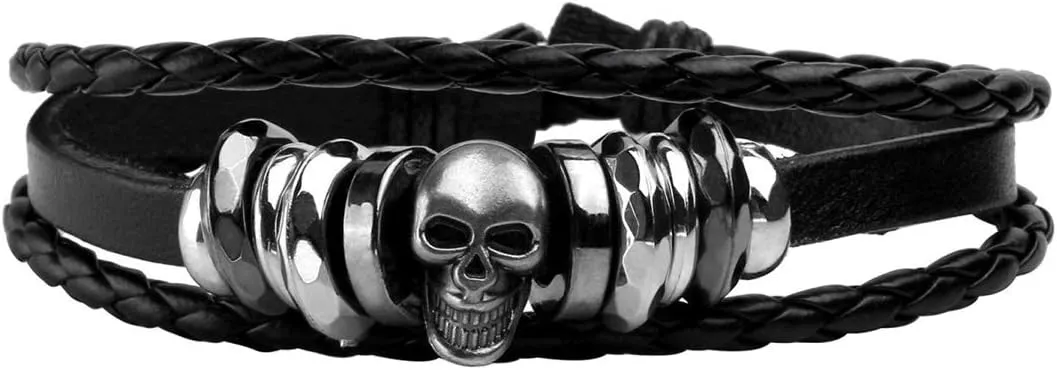 Eigso 6 Pcs Leather Bracelet Braided Wide Wristband Women Men Punk Rock Jewelry Skull