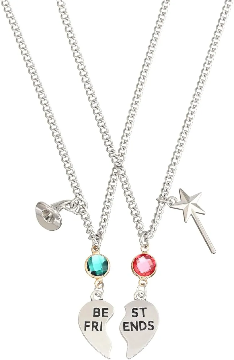 Elphaba Glinda Friendship Matching Bracelets - Wicked Musical Merch Witch Hat Crown Wand Heart Charm Necklaces - BFF Couple Accessories Christmas Valentine's Day Gift Set of 2