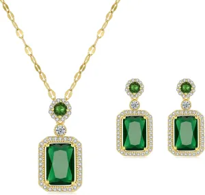 Emerald Jewelry for Women Green Stone Necklace Earrings Set Cute Necklaces with Crystal Dangle Earrings