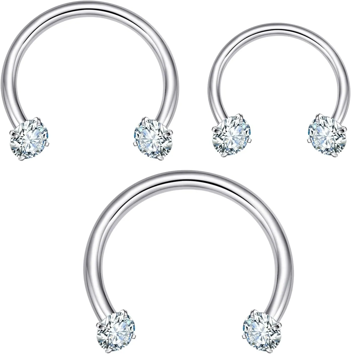 ENVYOU Silver Septum Rings Surgical Steel Cubic Zirconia Small Horseshoe Ring Helix Daith Cartilage Lip Piercing Jewelry for Women