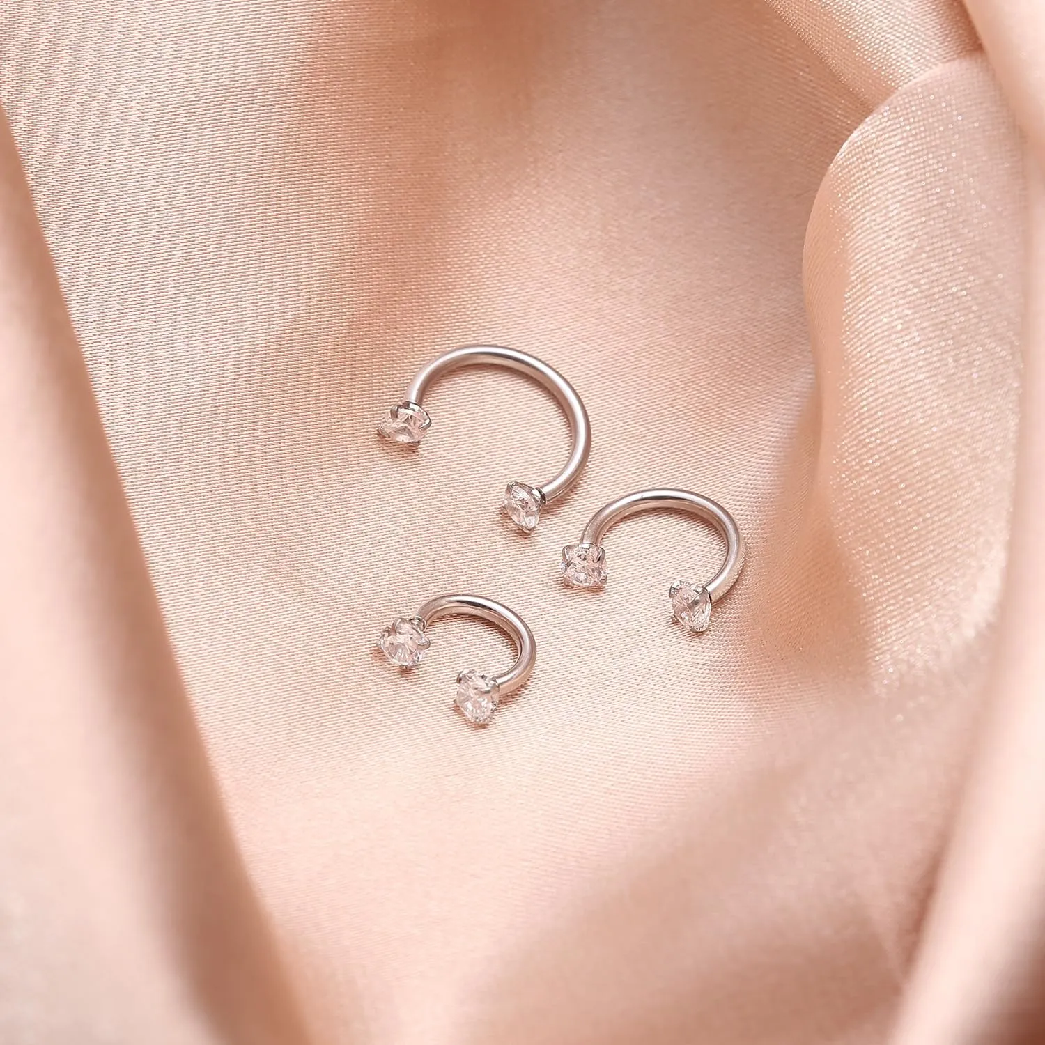 ENVYOU Silver Septum Rings Surgical Steel Cubic Zirconia Small Horseshoe Ring Helix Daith Cartilage Lip Piercing Jewelry for Women