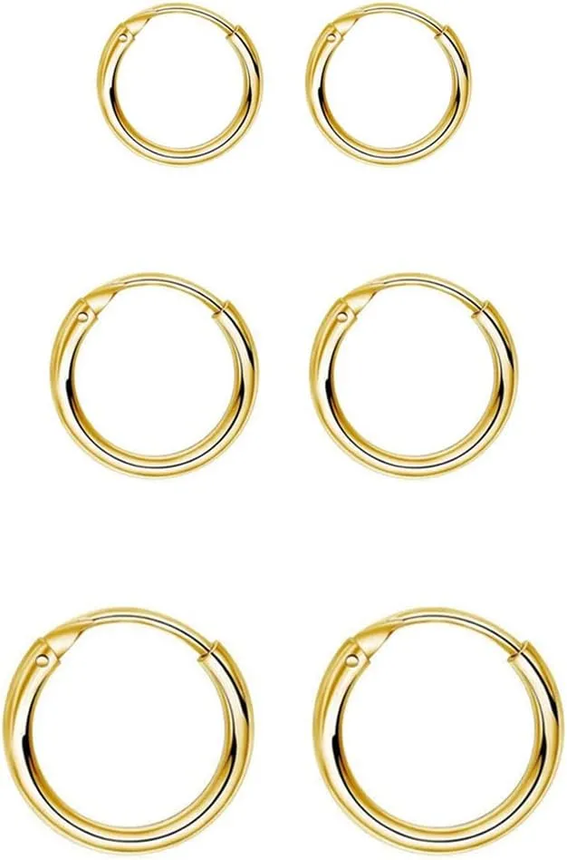 EPIRORA Sterling Silver Hoop Earrings for Women Men, Hypoallergenic Cartilage Earring Endless Small Hoop Earrings Set, 3 Pairs Tragus Earrings (8mm/10mm/12mm)