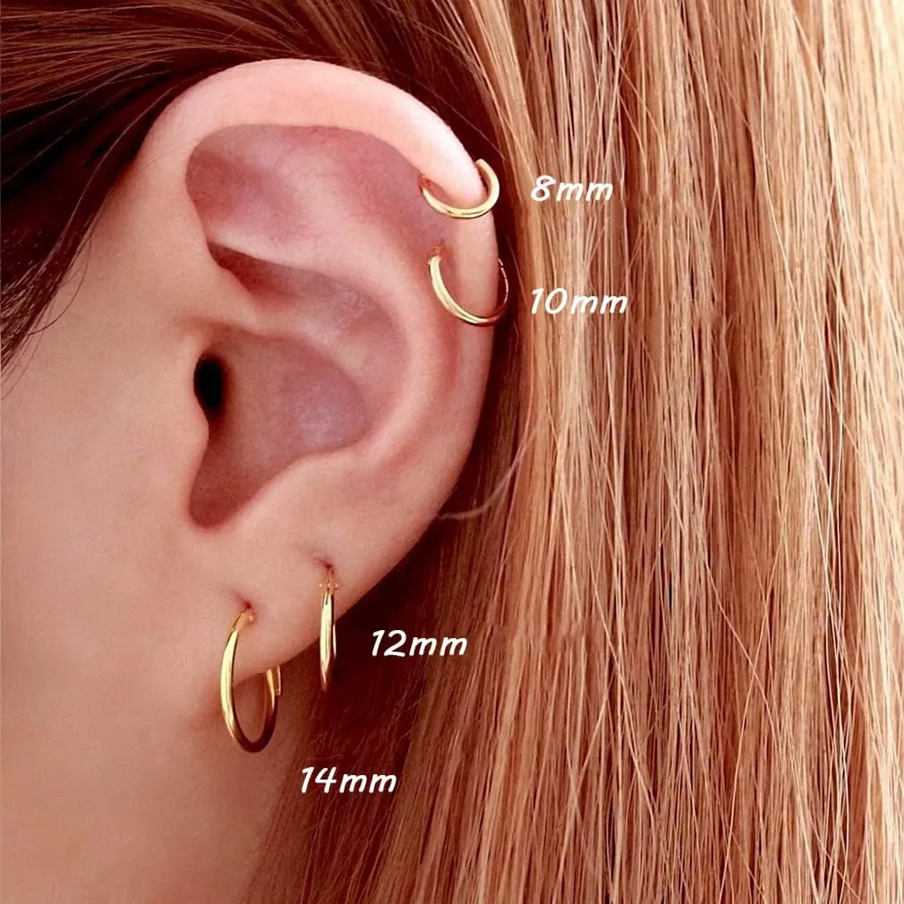 EPIRORA Sterling Silver Hoop Earrings for Women Men, Hypoallergenic Cartilage Earring Endless Small Hoop Earrings Set, 3 Pairs Tragus Earrings (8mm/10mm/12mm)