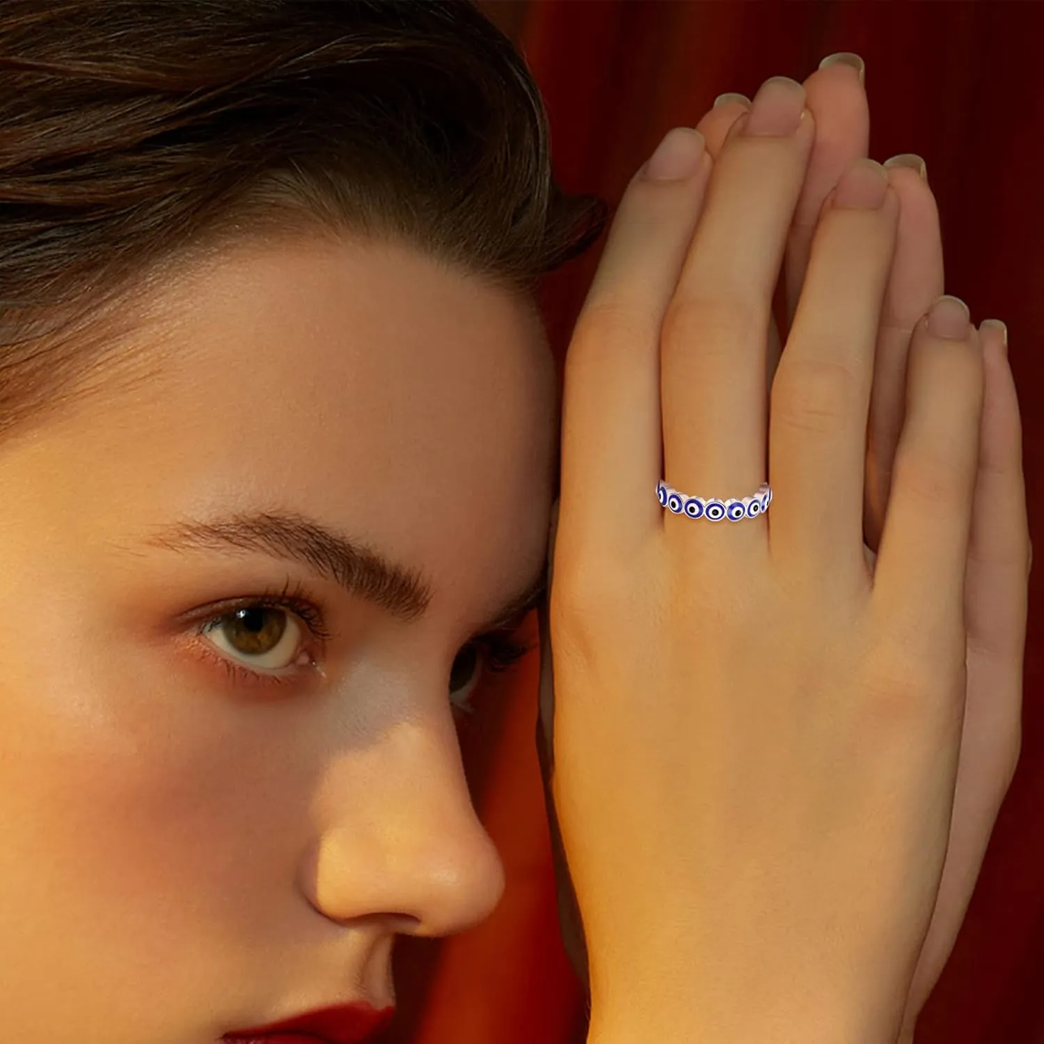 Evil Eye Ring for Women 18K White Gold Plated Evil Eye Band Cubic Zirconia Braided Engagement Promise Statement Wedding Ring Jewelry Gift Size 6-10
