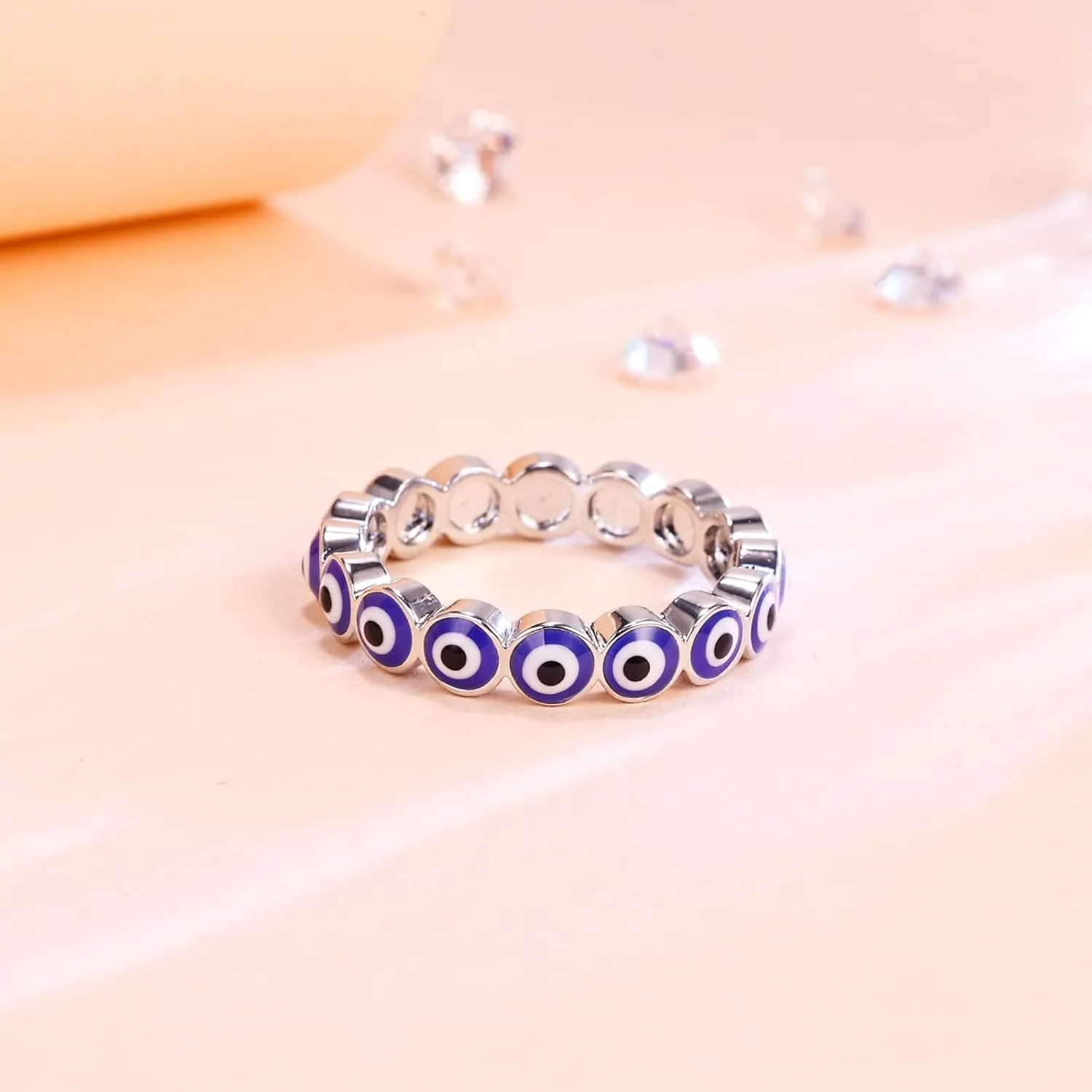 Evil Eye Ring for Women 18K White Gold Plated Evil Eye Band Cubic Zirconia Braided Engagement Promise Statement Wedding Ring Jewelry Gift Size 6-10