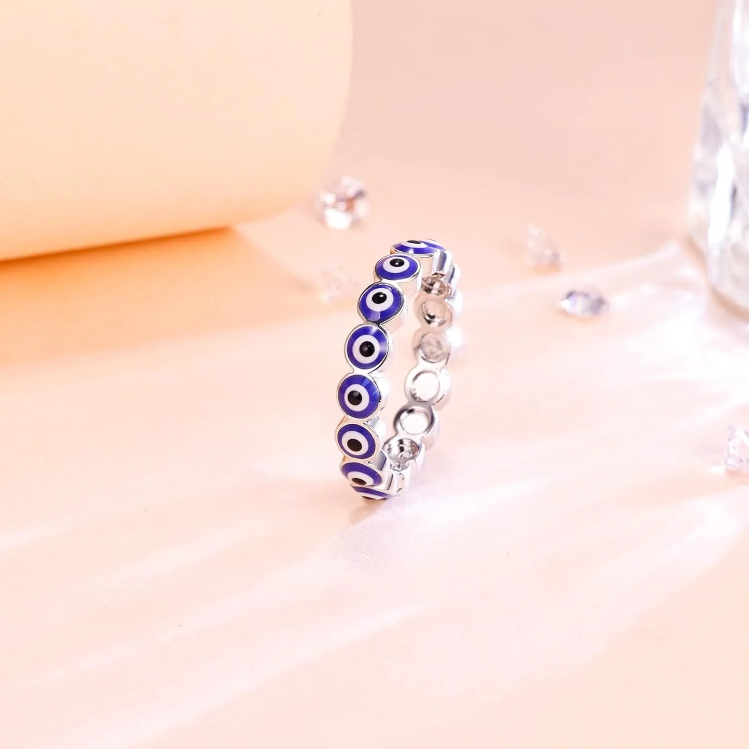 Evil Eye Ring for Women 18K White Gold Plated Evil Eye Band Cubic Zirconia Braided Engagement Promise Statement Wedding Ring Jewelry Gift Size 6-10