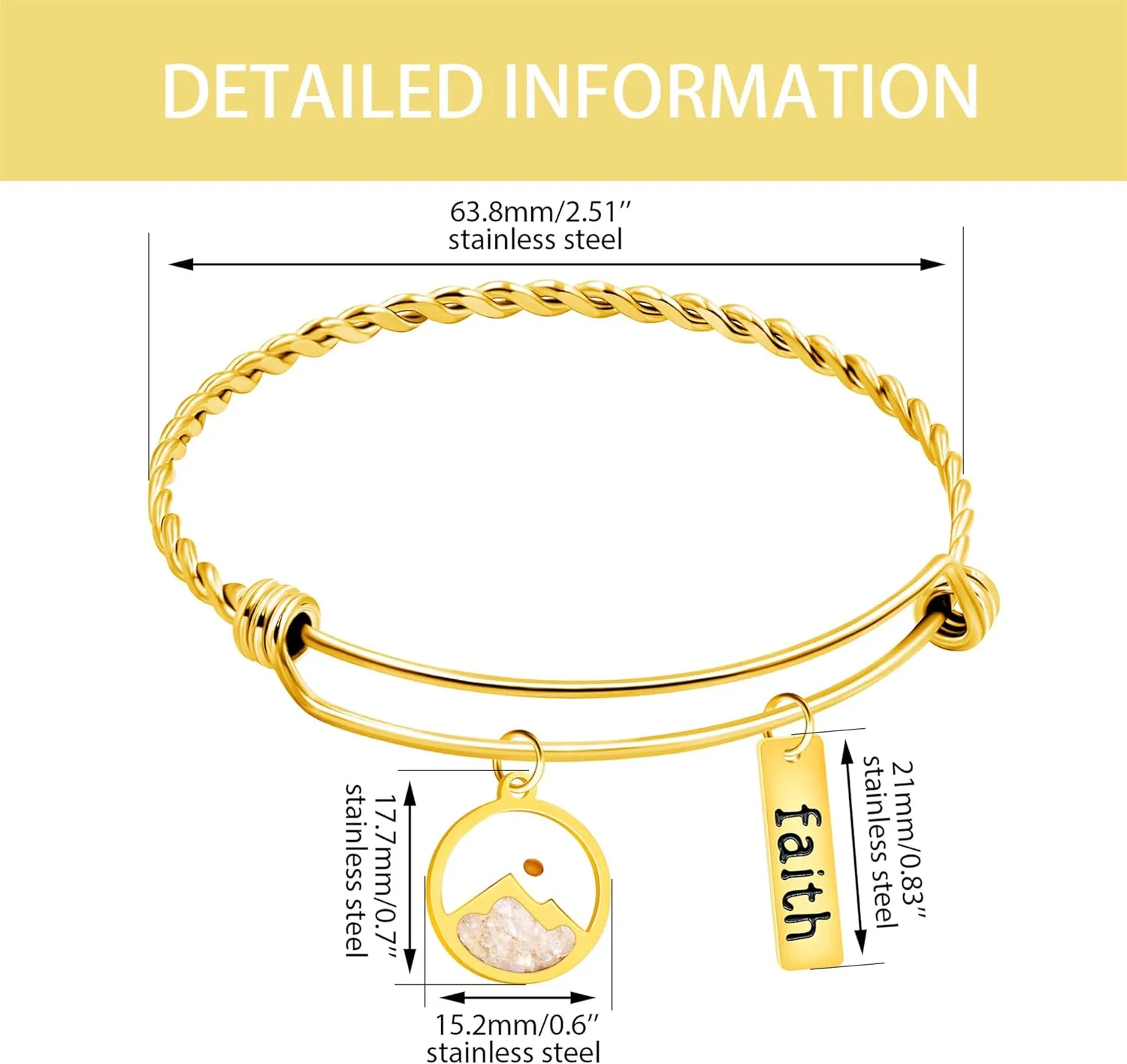 Expandable Cuff Bangle Bracelet with Faith and Mustard Seed Charms - Inspirational Jewelry for Women Christmas Birthday Thanksgiving New Year Gifts YA4995