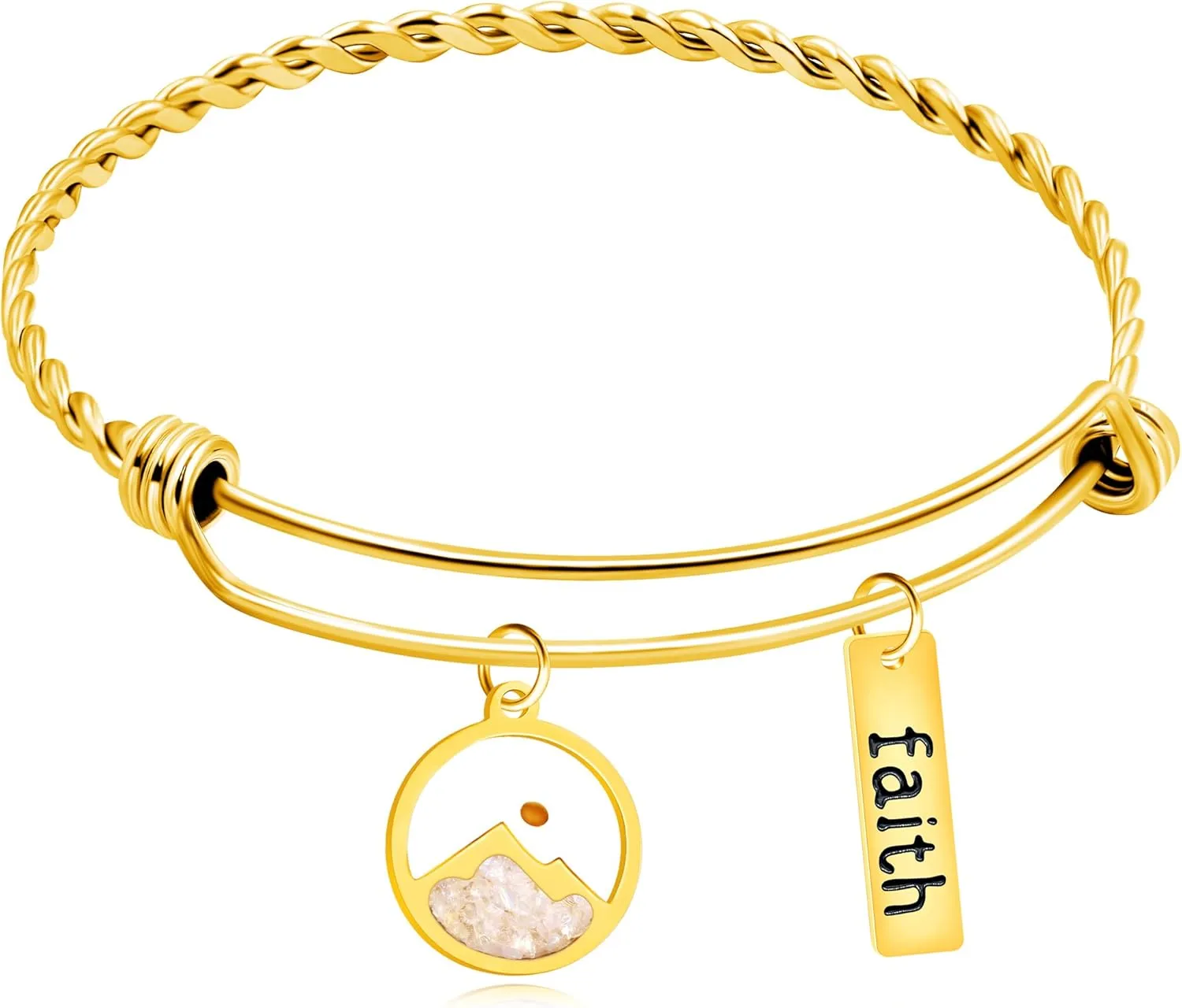 Expandable Cuff Bangle Bracelet with Faith and Mustard Seed Charms - Inspirational Jewelry for Women Christmas Birthday Thanksgiving New Year Gifts YA4995