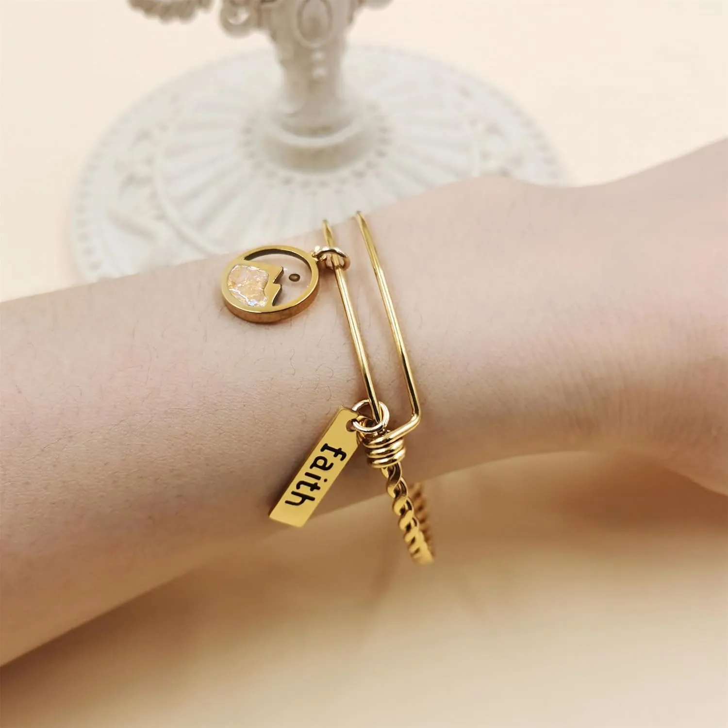 Expandable Cuff Bangle Bracelet with Faith and Mustard Seed Charms - Inspirational Jewelry for Women Christmas Birthday Thanksgiving New Year Gifts YA4995
