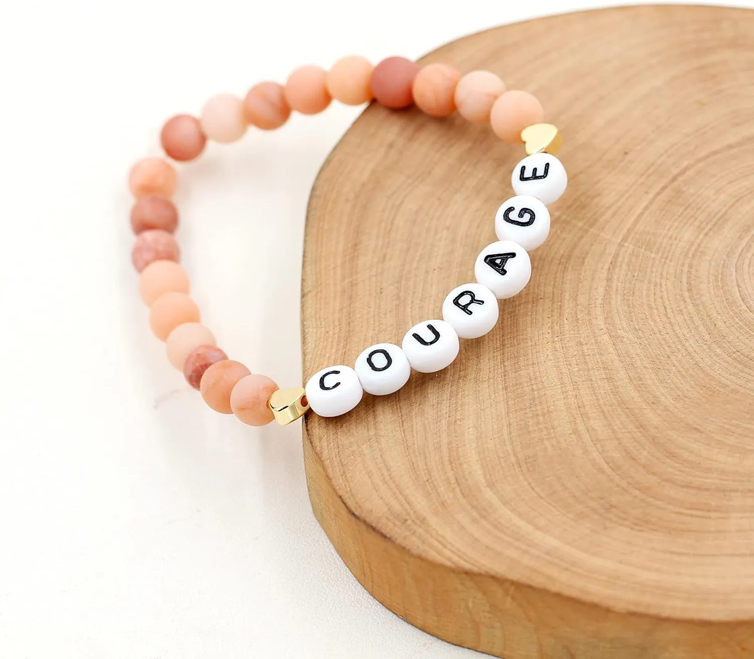 Faith Brave Love Inspirational Bracelets, Natural Matte Aventurine Beads Bracelet 17cm/6.7inch