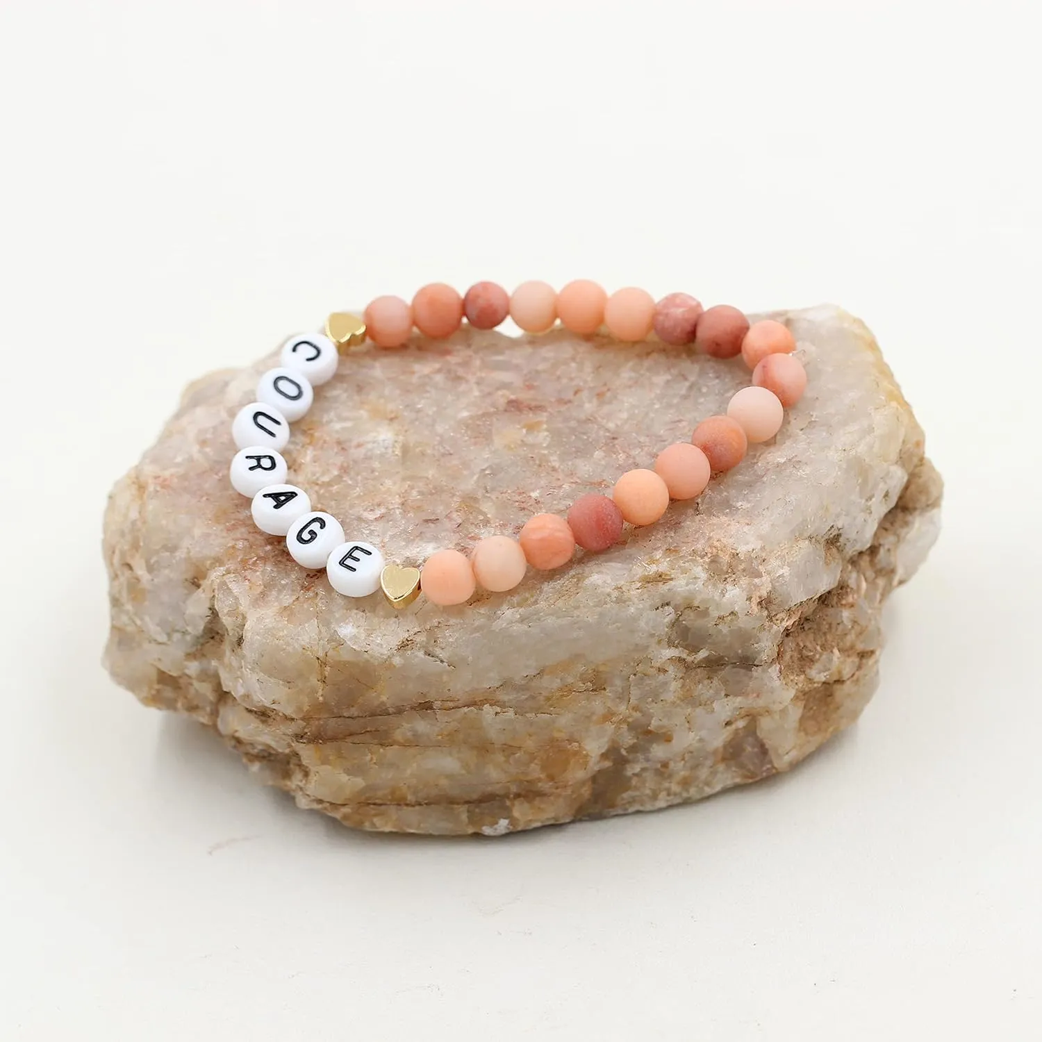 Faith Brave Love Inspirational Bracelets, Natural Matte Aventurine Beads Bracelet 17cm/6.7inch