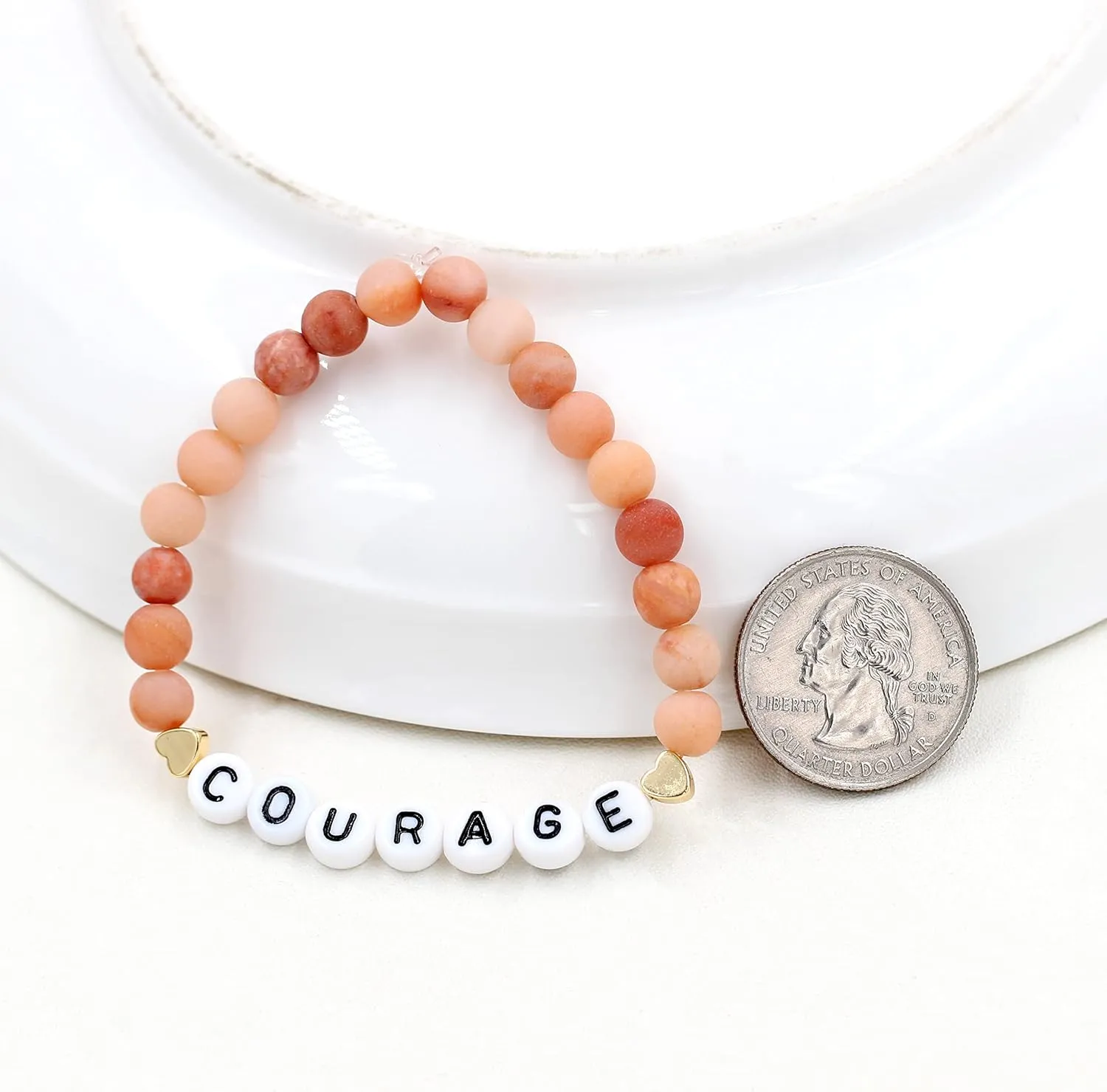 Faith Brave Love Inspirational Bracelets, Natural Matte Aventurine Beads Bracelet 17cm/6.7inch