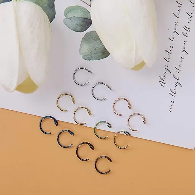 Fake Piercings Face Nose Ring Hoop 20 Gague 8mm,Nose Piercing Hoop Stainless Steel Non Piercing Nose Rings Hoop Jewelry Men Women