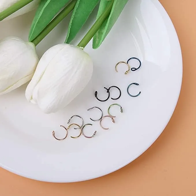 Fake Piercings Face Nose Ring Hoop 20 Gague 8mm,Nose Piercing Hoop Stainless Steel Non Piercing Nose Rings Hoop Jewelry Men Women