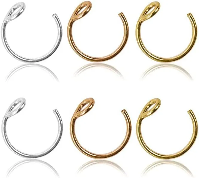 Fake Piercings Face Nose Ring Hoop 20 Gague 8mm,Nose Piercing Hoop Stainless Steel Non Piercing Nose Rings Hoop Jewelry Men Women