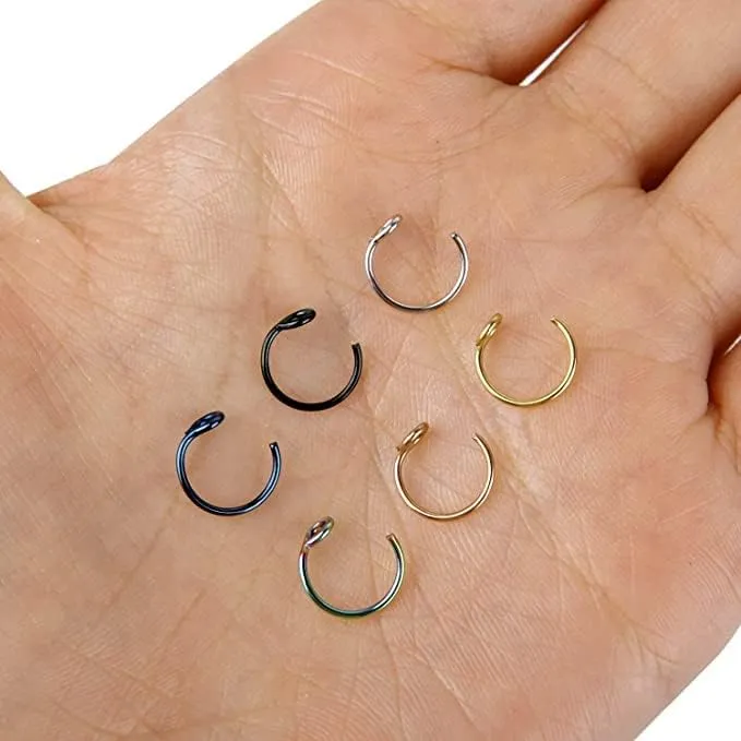 Fake Piercings Face Nose Ring Hoop 20 Gague 8mm,Nose Piercing Hoop Stainless Steel Non Piercing Nose Rings Hoop Jewelry Men Women