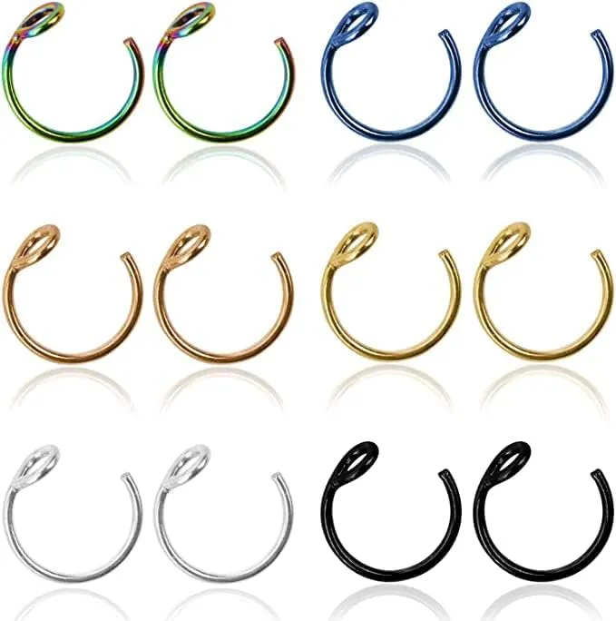 Fake Piercings Face Nose Ring Hoop 20 Gague 8mm,Nose Piercing Hoop Stainless Steel Non Piercing Nose Rings Hoop Jewelry Men Women