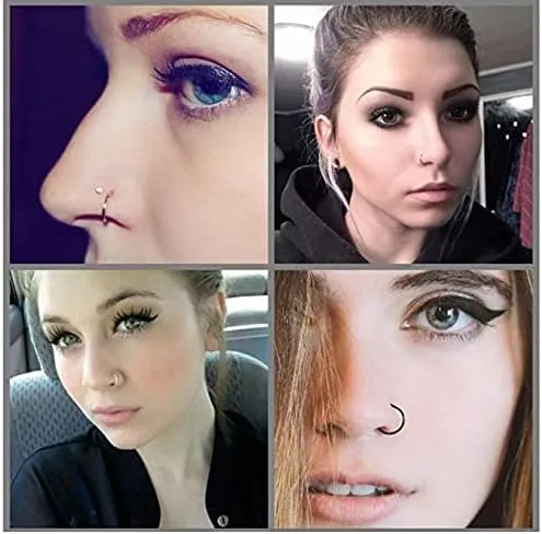 Fake Piercings Face Nose Ring Hoop 20 Gague 8mm,Nose Piercing Hoop Stainless Steel Non Piercing Nose Rings Hoop Jewelry Men Women