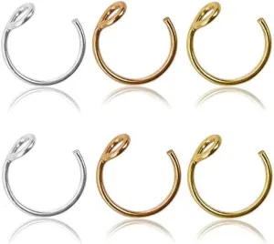 Fake Piercings Face Nose Ring Hoop 20 Gague 8mm,Nose Piercing Hoop Stainless Steel Non Piercing Nose Rings Hoop Jewelry Men Women