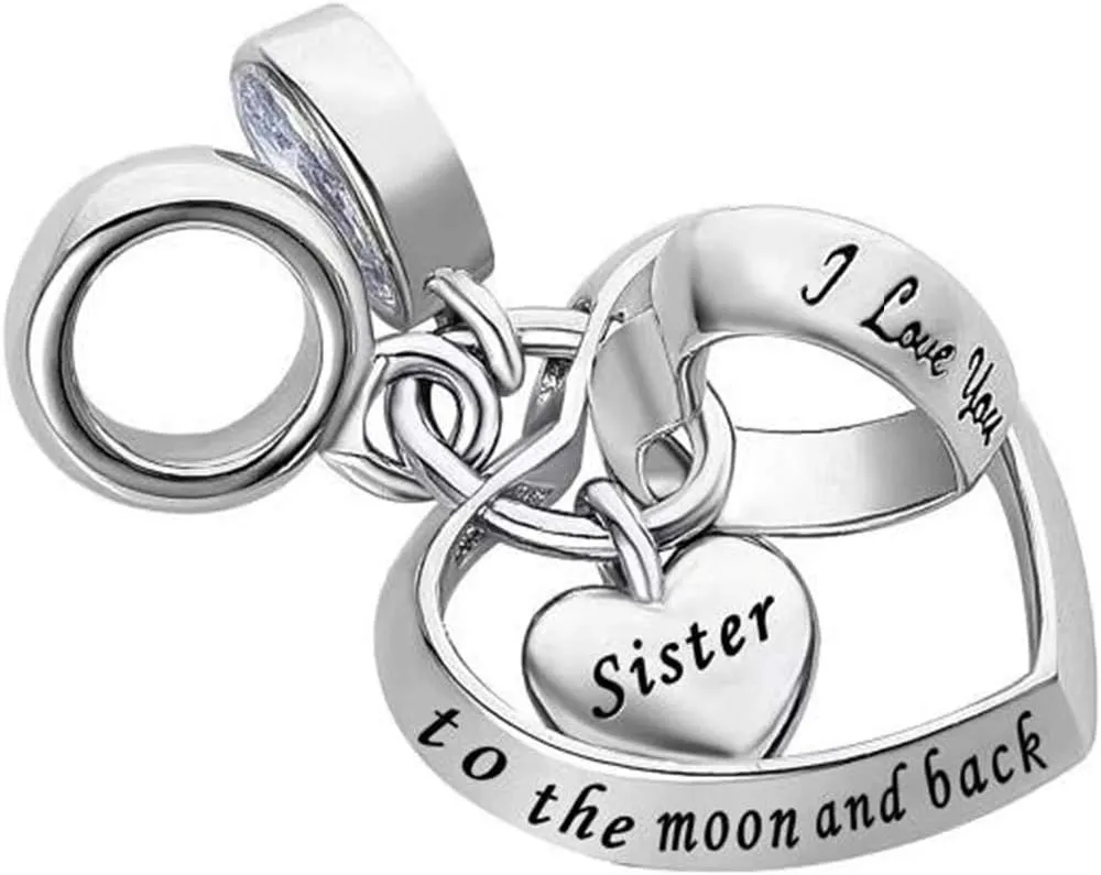 Family Interlocking Heart Dangle Charm fits Pandora Charms Bracelets Birthstone Cubic Zirconia Grandma Grandson Auntie Daughter Dad Mom Mum Nan Sister Wife