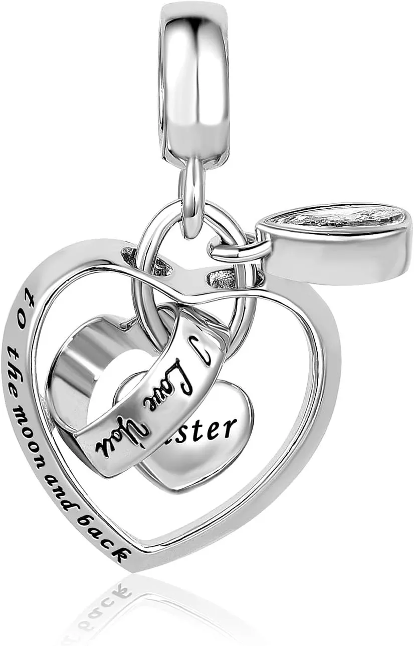 Family Interlocking Heart Dangle Charm fits Pandora Charms Bracelets Birthstone Cubic Zirconia Grandma Grandson Auntie Daughter Dad Mom Mum Nan Sister Wife