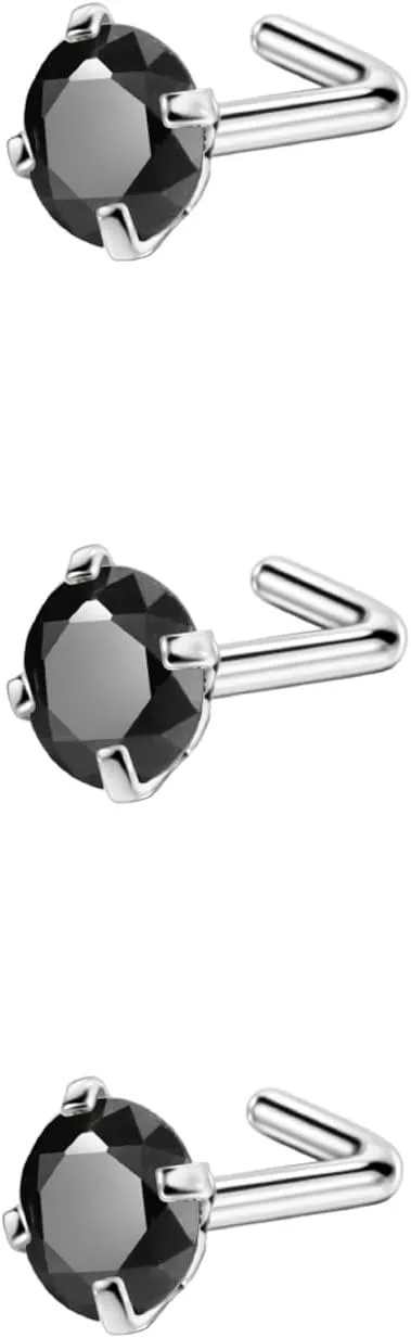 FANSING 3 Pieces CZ Nose Studs L Shape Nose Rings Studs for Women Surgical Steel Nostril Piercing Jewelry