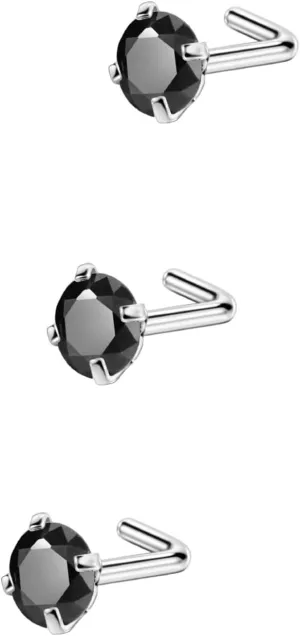 FANSING 3 Pieces CZ Nose Studs L Shape Nose Rings Studs for Women Surgical Steel Nostril Piercing Jewelry