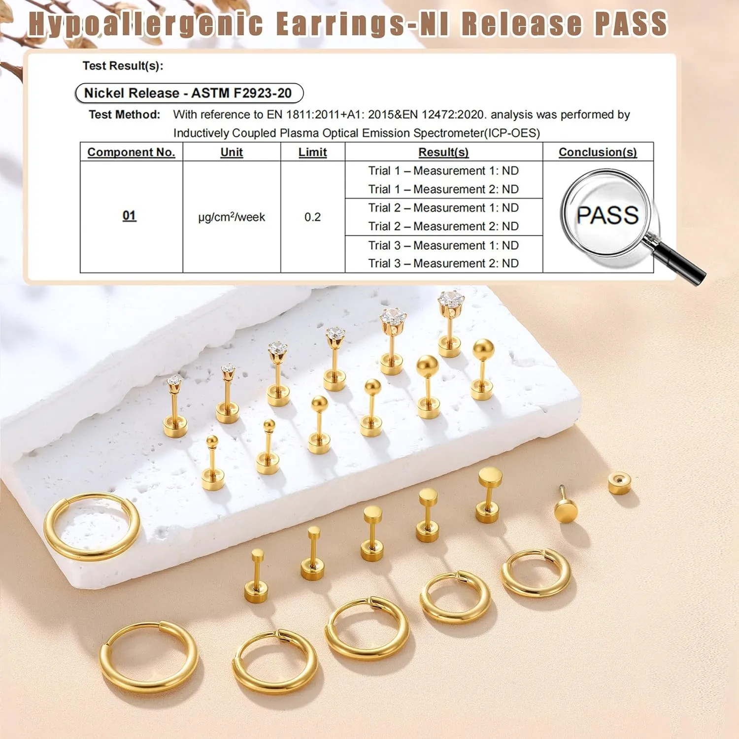 FASACCO Small Tiny Stud Flat Back Earring Hypoallergenic Gold Studs 14K Surgical Steel Earring Sets for Multiple Piercing Cartilage Hoop Earrings