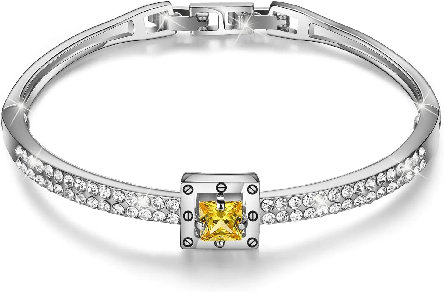 Fasion Jewelry Spiritual Guidance Bangle Bracelets For Women 18K Gold Plating Adjustable Bracelets With Crystal For Wife Girlfriend Or Mothers Idea Gift For Mother's day(Yellow)